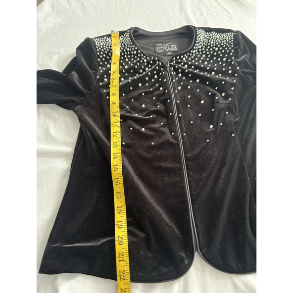 Alex Evenings Pearl Rhinestone Velvet Blazer Womens Size MP Black Classic Event - Picture 5 of 6